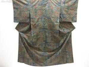 華紋唐草模様織り出し手織り紬着物